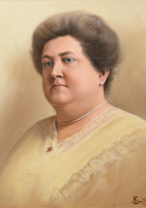 A painting of a woman in a yellow dress.